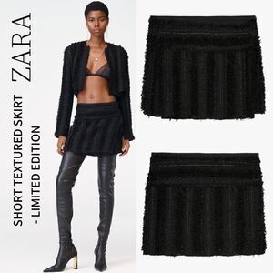 Zara Black Textured fabric High waist Mini Skirt Limited Edition tonal beads NWT